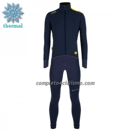 Completo Maglia ML + Pantaloncino con bretelle ML 2022 Tour de France Winter Invernale Blu Scuro